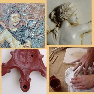 Reproduktionen römischer Mosaike, Figuren und Öllampen