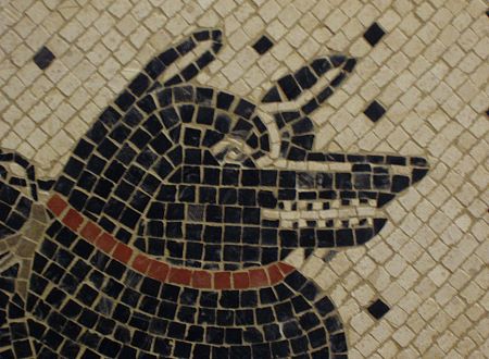 »cave canem«, Detail einer Reproduktion eines römischen Mosaiks